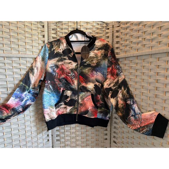 VERTIGO Jackets & Blazers - Vertigo Collection Bomber Jacket Abstract Print XS Zip Front Long Sleeve NWT